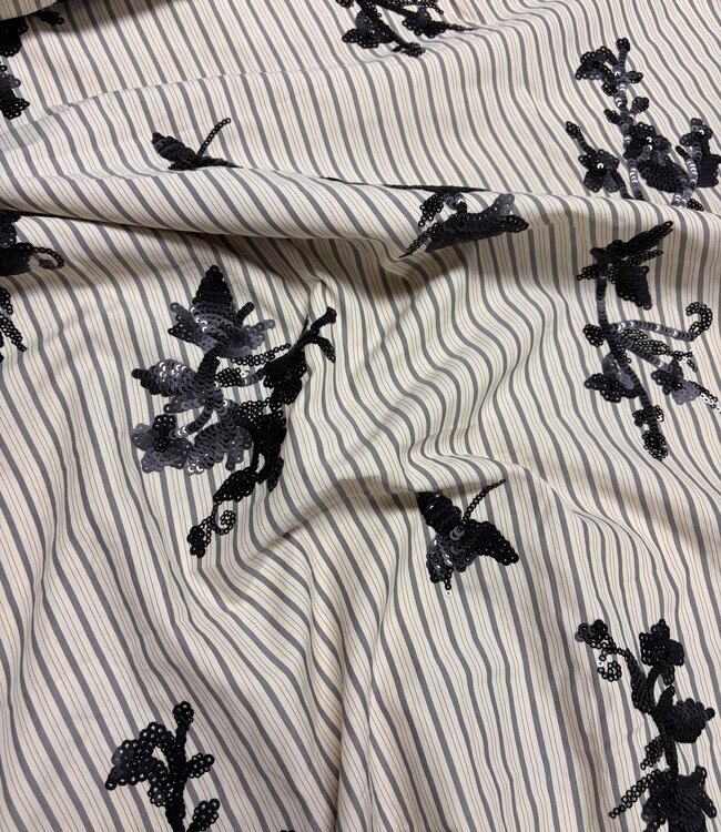 anthracite stripes with embroidered sequins - viscose