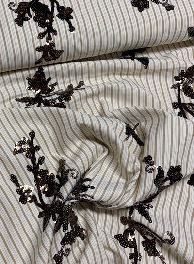 antraciet strepen met geborduurde pailletten - viscose