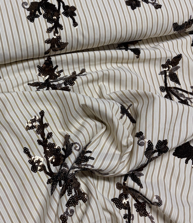 anthracite stripes with embroidered sequins - viscose