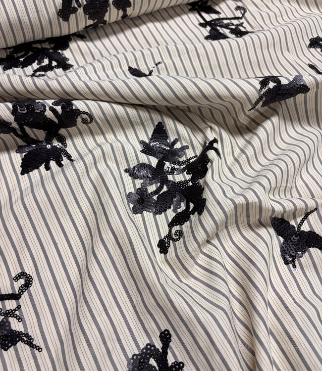 anthracite stripes with embroidered sequins - viscose