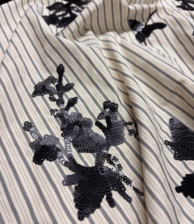 anthracite stripes with embroidered sequins - viscose