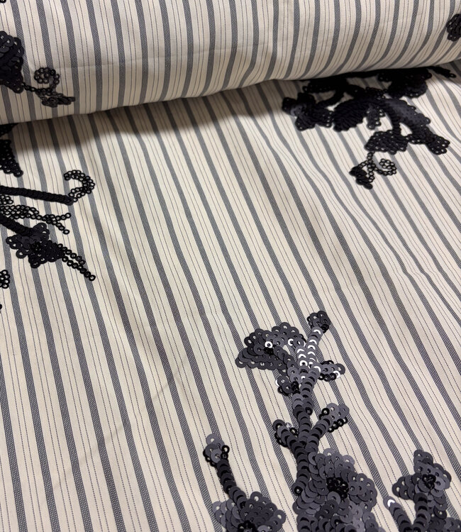 anthracite stripes with embroidered sequins - viscose
