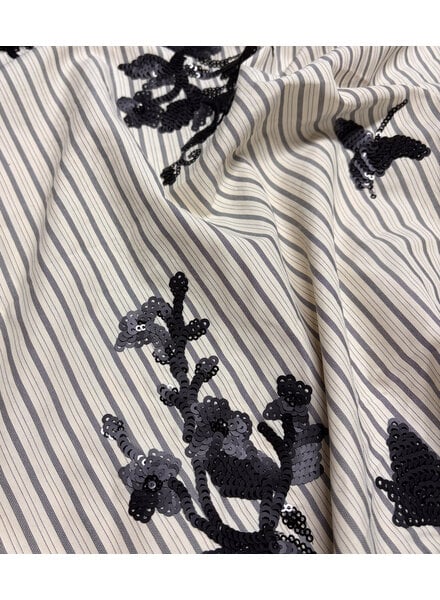 antraciet strepen met geborduurde pailletten - viscose mix