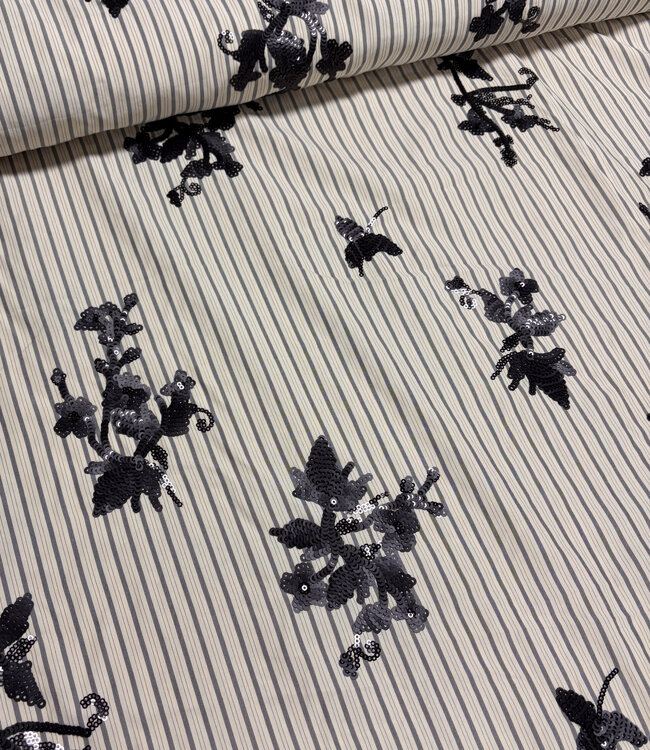 anthracite stripes with embroidered sequins - viscose