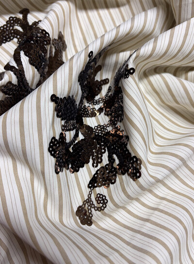 beige strepen met geborduurde pailletten - viscose