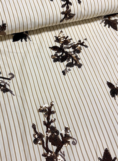 beige strepen met geborduurde pailletten - viscose