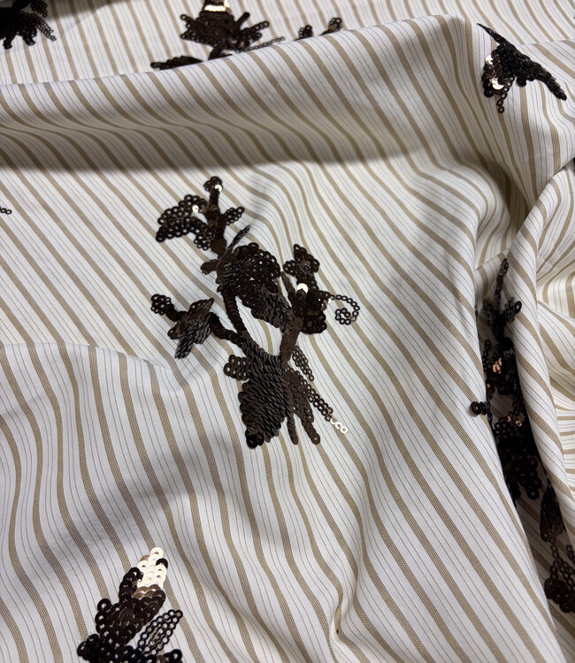 beige stripes with embroidered sequins - viscose