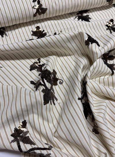 beige strepen met geborduurde pailletten - viscose