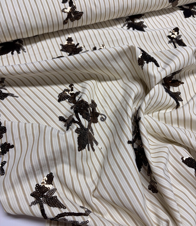 beige stripes with embroidered sequins - viscose