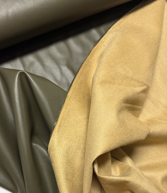 khaki - slightly stretchy imitation leather for clothing