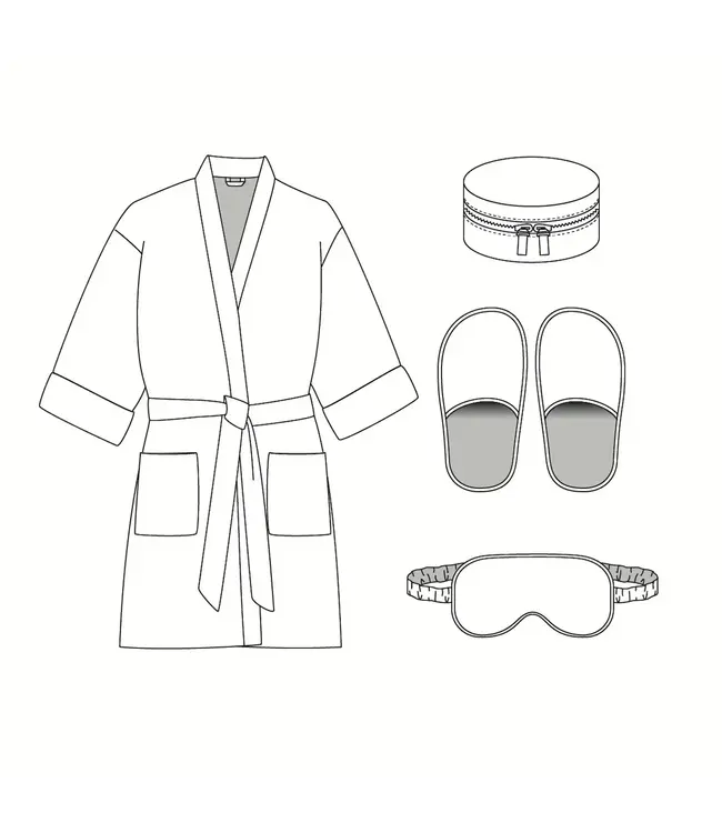 ALEXANDRIE kimono, slippers, slaapmasker, juweelkistje papieren patroon