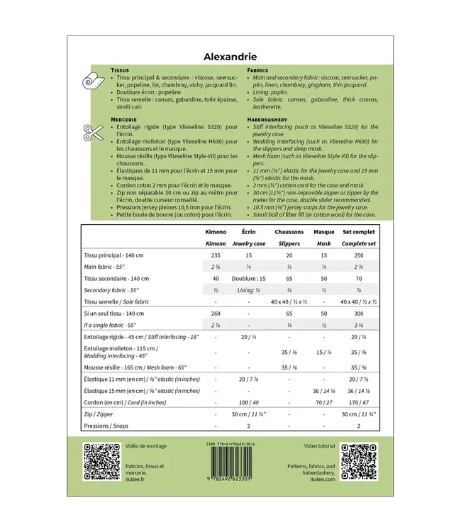 ALEXANDRIE kimono, slippers, slaapmasker, juweelkistje papieren patroon