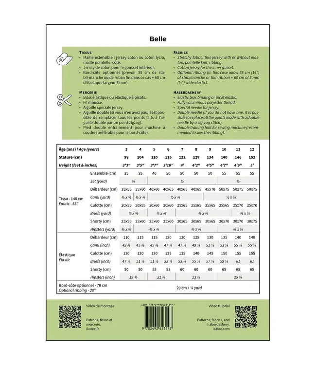 BELLE - girls' underwear - paper pattern