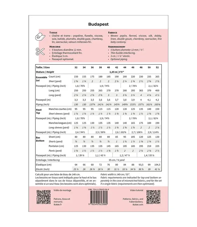 Ikatee BUDAPEST DAMES pyjama - papieren patroon