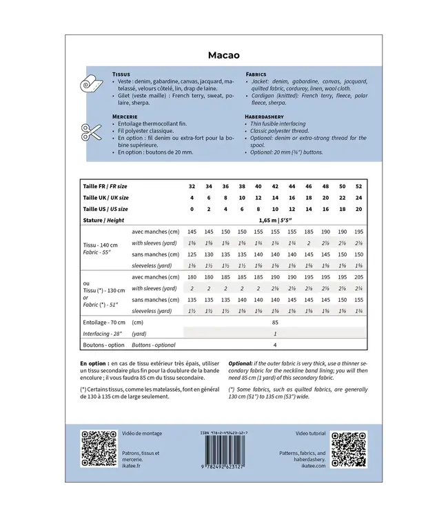 Ikatee MACAO Damesvest papieren patroon