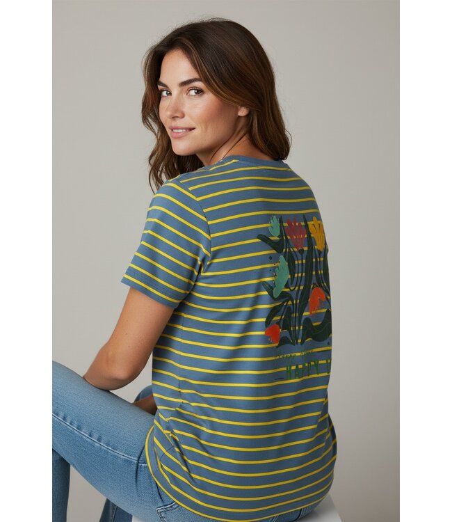 Swafing vergrijsd blauw en geel stripe Tee - tricot