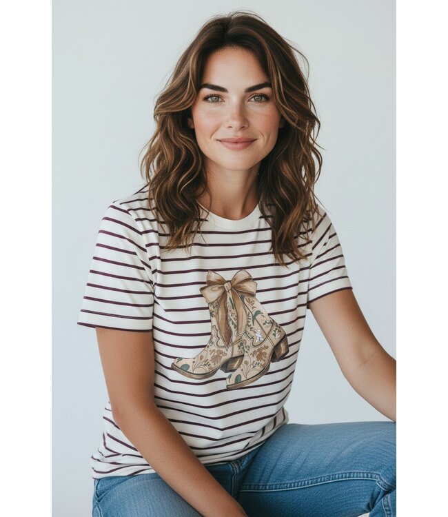Swafing creme en hazelnoot stripe Tee - tricot
