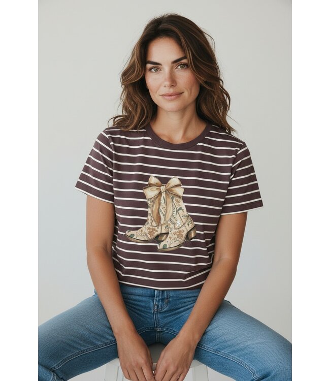 Swafing hazelnoot en creme stripe Tee - tricot