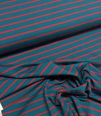 Swafing petrol en zacht rood stripe Tee - tricot