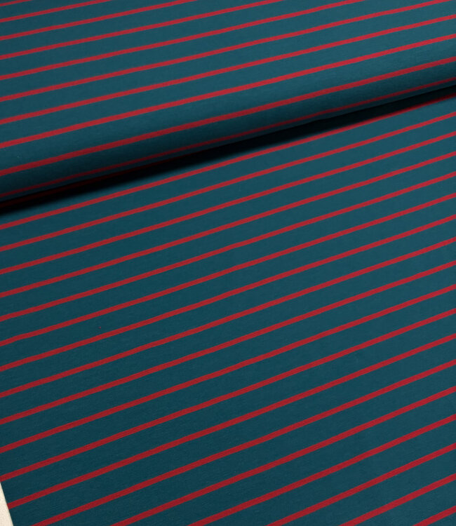 Swafing petrol en zacht rood stripe Tee - tricot