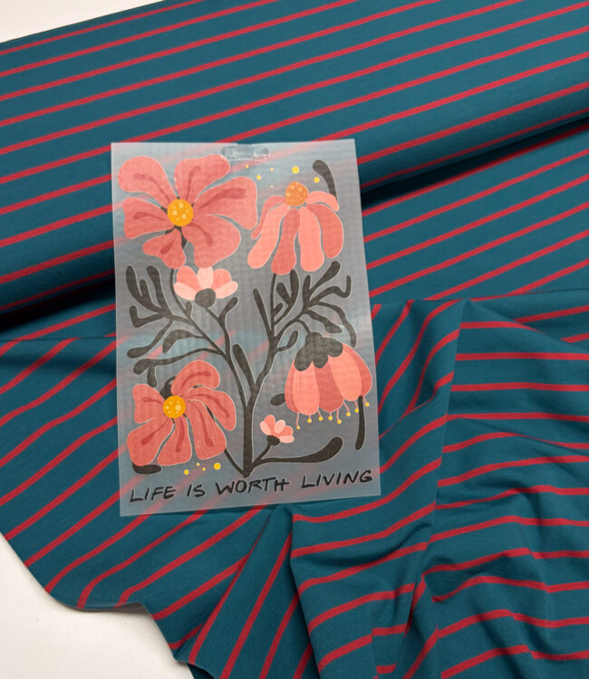 Swafing petrol en zacht rood stripe Tee - tricot