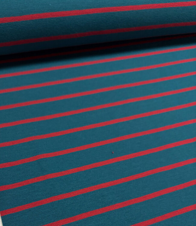 Swafing petrol en zacht rood stripe Tee - tricot