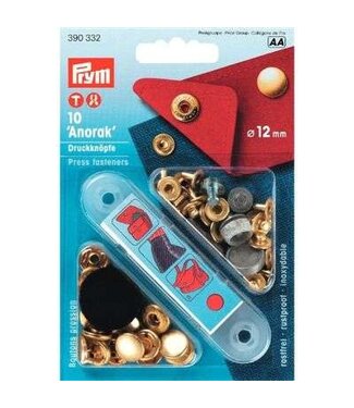 Prym Prym anorak drukknopen 12 mm goud, 10 stuks met werktuig