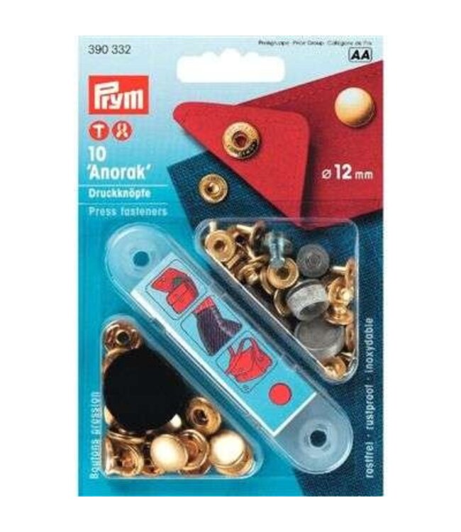Prym Prym anorak drukknopen 12 mm goud, 10 stuks met werktuig