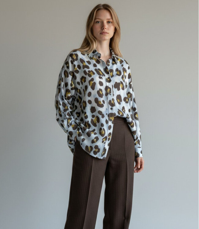 A la Ville pinestripe donkerbruin - wool touch gabardine
