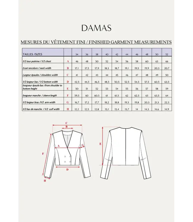 Maison Fauve Le Spencer DAMAS - naaipatroon - Engels en Franse instructies