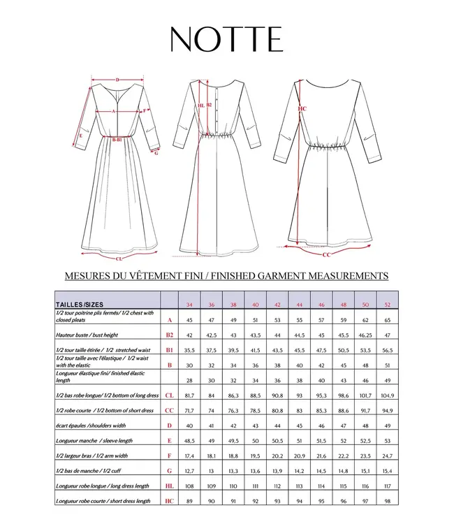 Maison Fauve La Robe NOTTE - naaipatroon feestjurk, maat 34-52 - Engels en Franse instructies