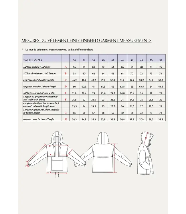 Maison Fauve Le Coup Vent RAFALE - naaipatroon windjack met kap, 34-52 - engelse en franse instructies