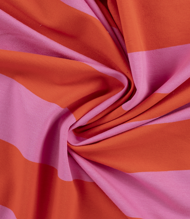 fuchsia / koraal streep - french terry
