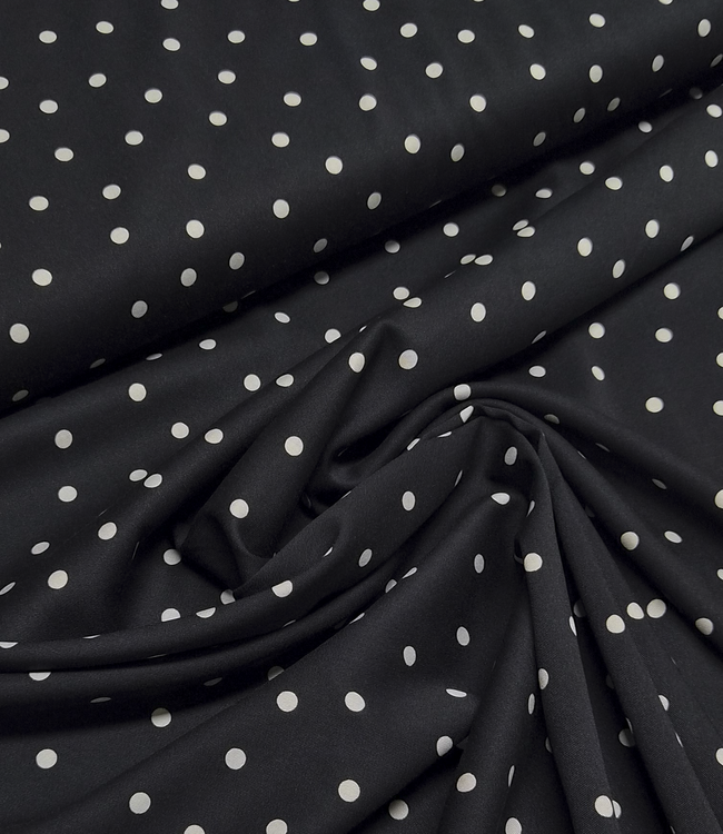 polkadots midi zwart - viscose twill met een beetje rek