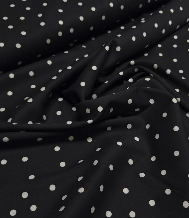 polkadots midi zwart - viscose twill met een beetje rek