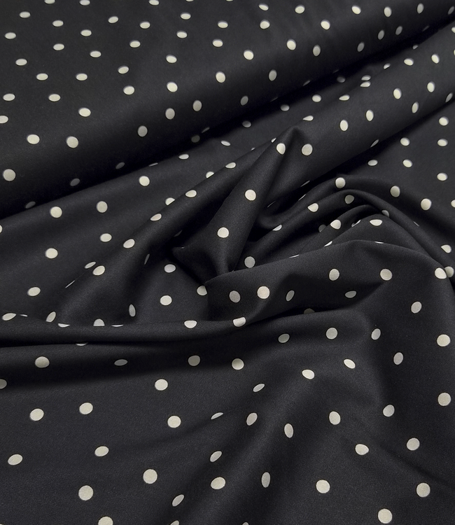 polkadots midi zwart - viscose twill met een beetje rek