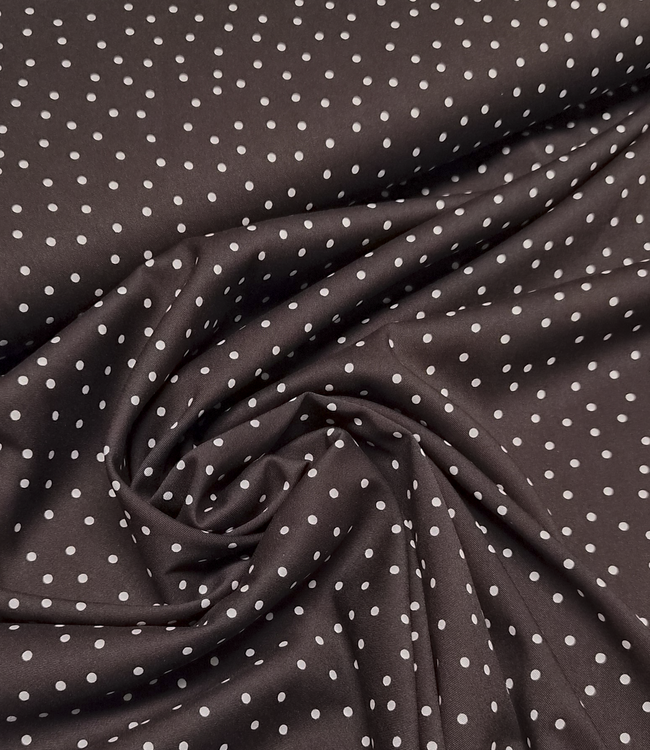 polkadots MINI donkerbruin - viscose twill met een beetje rek