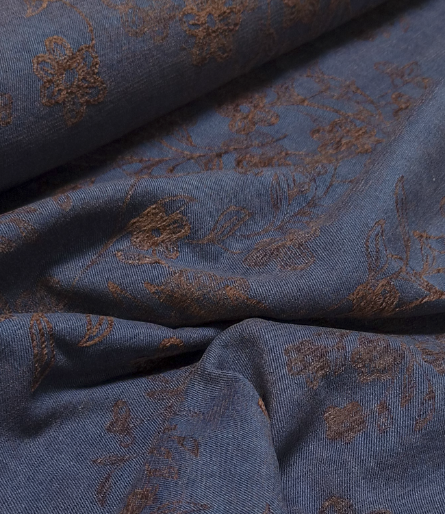Heavy weight denim chenille jacquard blue and burgundy - 14oz - 175 cm wide
