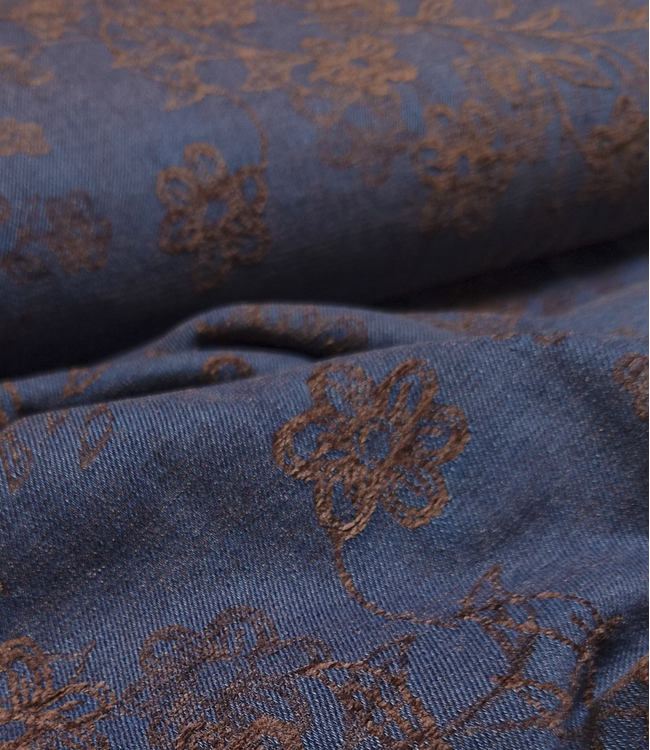 Heavy weight denim chenille jacquard blue and burgundy - 14oz - 175 cm wide