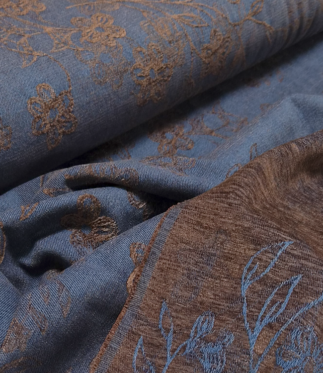 Heavy weight denim chenille jacquard blue and burgundy - 14oz - 175 cm wide