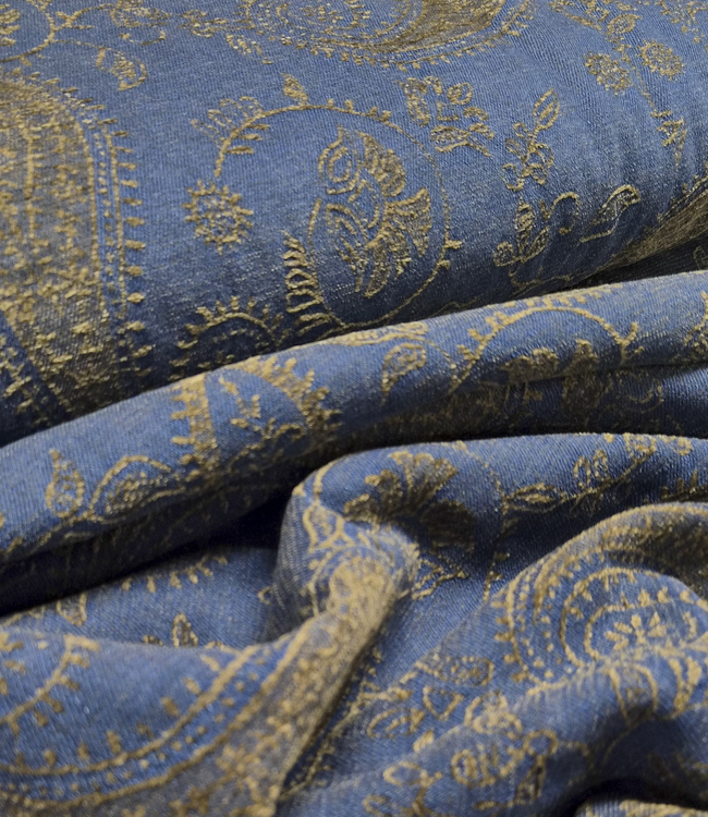 Heavyweight denim chenille jacquard blue and beige - 14oz - 175 cm wide