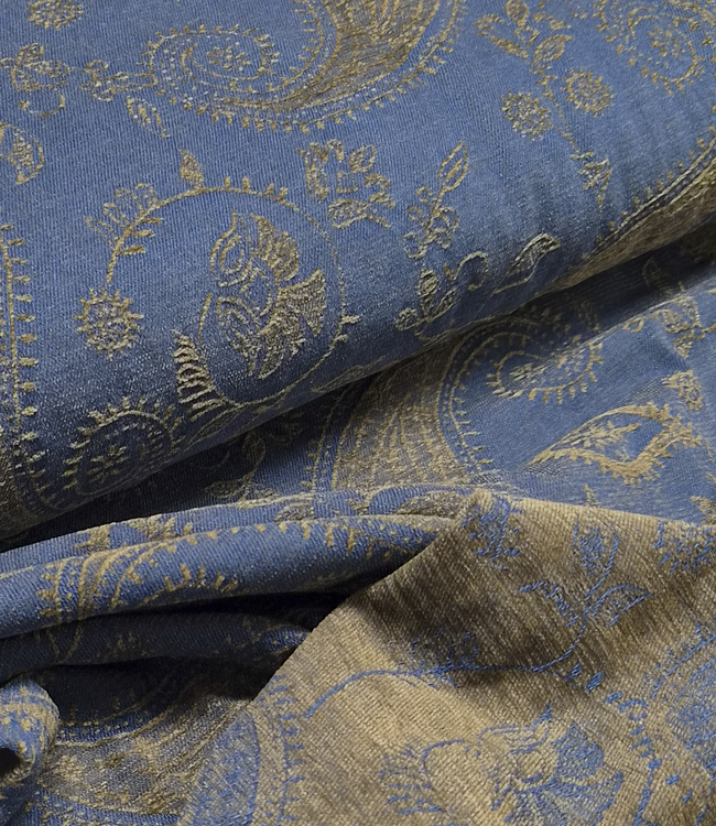 Heavyweight denim chenille jacquard blue and beige - 14oz - 175 cm wide
