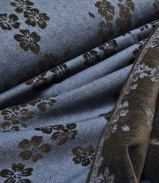 heavy weight denim chenille jacquard BLUE & black - 14oz - 175 cm wide