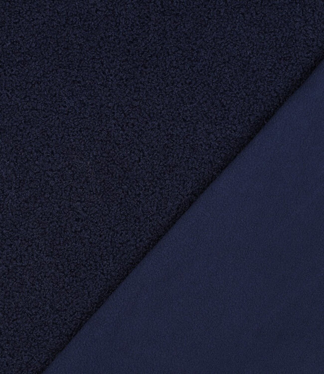 marineblauw - teddy boucle double face met fleece