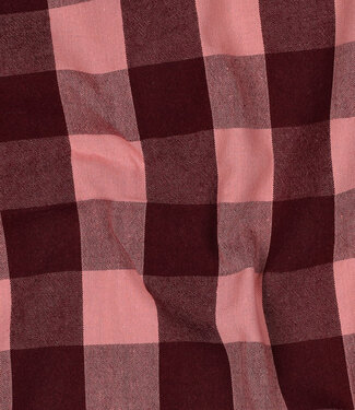 yarn dyed katoen - ruiten - bordeaux en koraal