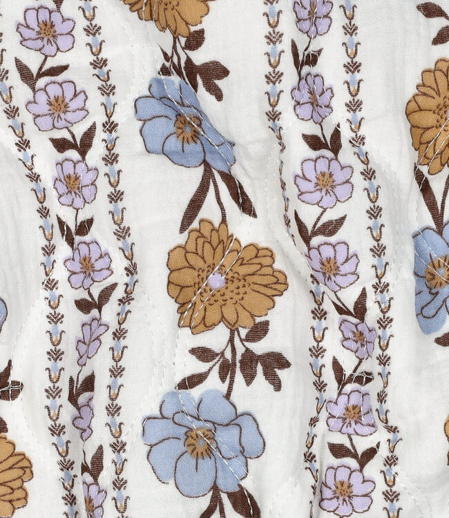 wit - gematelasseerde double gauze met bloemen