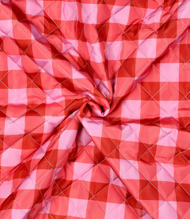 roze en lila ruiten - gematelasseerde stepper double face
