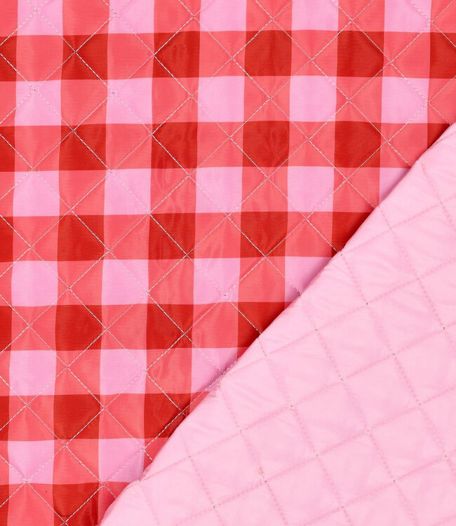 roze en lila ruiten - gematelasseerde stepper double face
