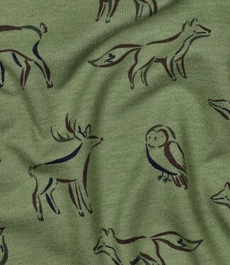 groen - zachte sweaterstof met bosdieren