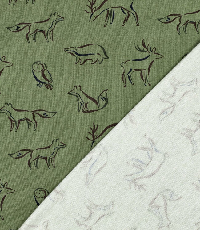 groen - zachte sweaterstof met bosdieren